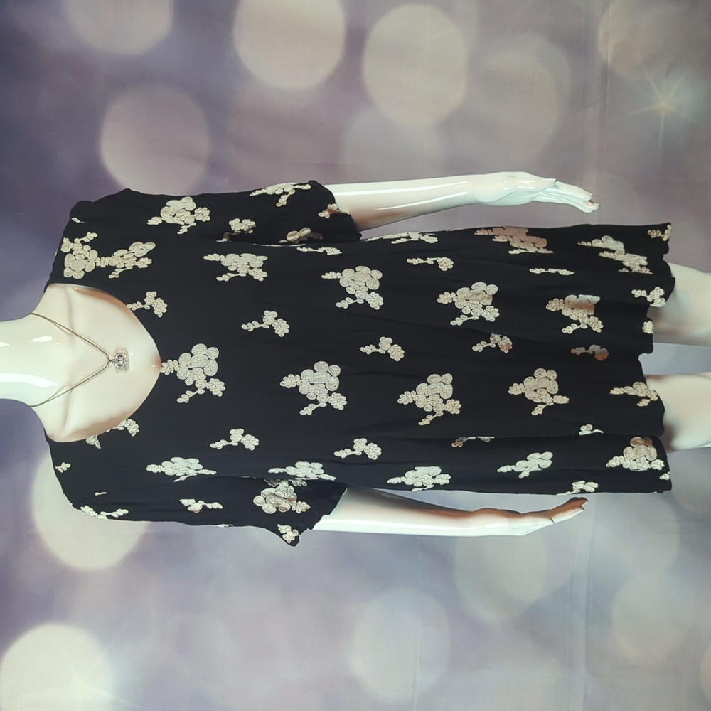 Context Lord & Taylor Womens Dress Black White Embroidery Floral Dress  Size L